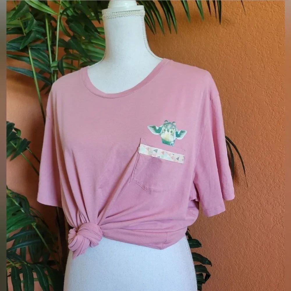 *Magaschoni* Custom Pocket Tee Shirt Giraffe Pink Pima Cotton Large